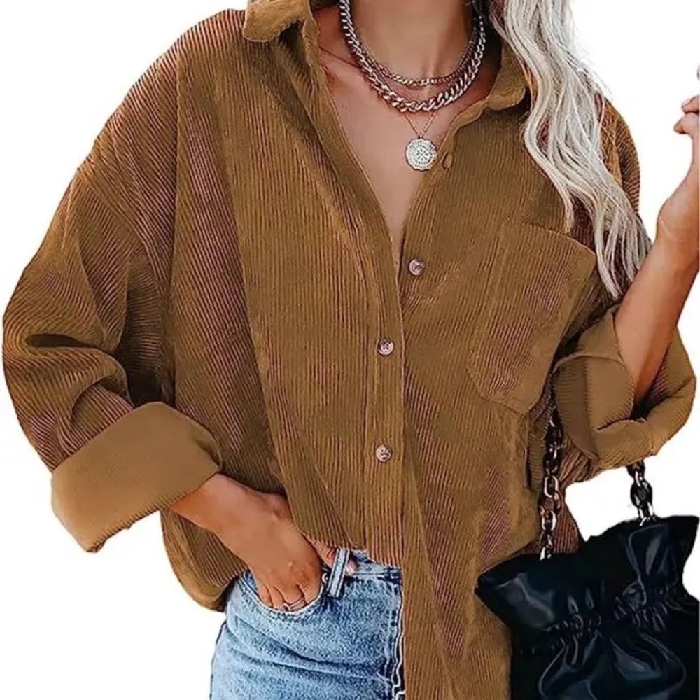 Camel Corduroy button up 2XL